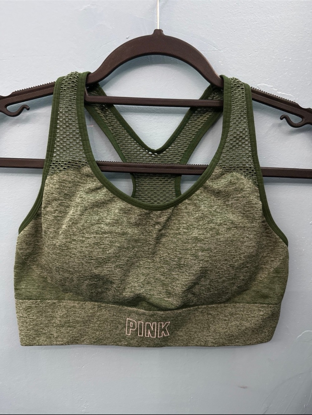 PINK Victoria's Secret Olive Green Seamless Racerback Sports Bra